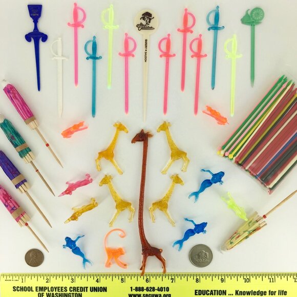 VINTAGE MCM SWIZZLE STICKS + ZOO PIKS COCKTAIL ANIMALS . LOT OF 152 . KITSCH BAR - Picture 16 of 16